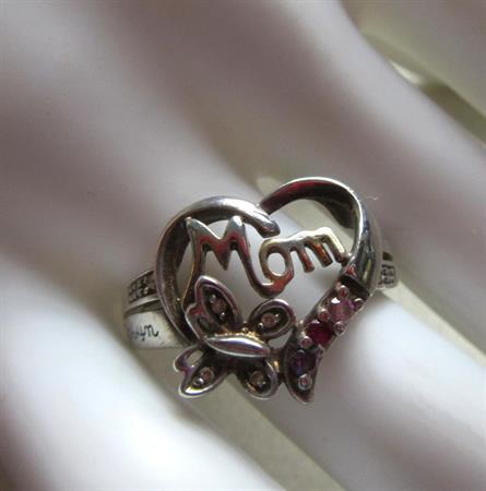 Sterling Silver Mom Heart Butterfly Ring Gemstones Fine Jewelry