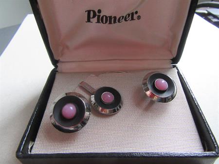 Vintage 1950s Pioneer Cufflinks Skinny Tie Clip Set  Men's Jewlery