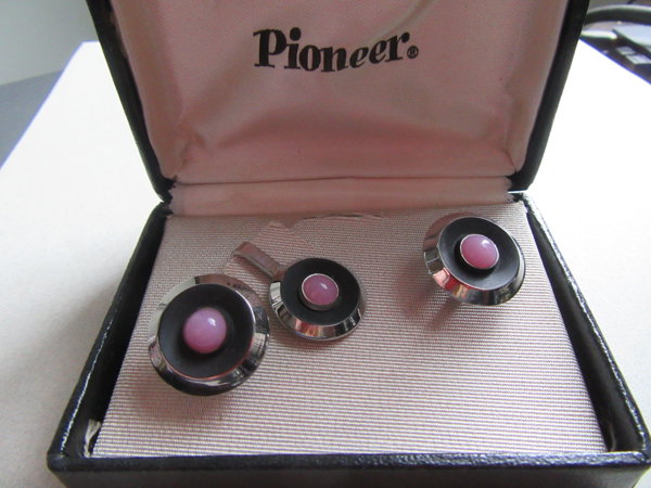 Vintage 1950s Pioneer Cufflinks Skinny Tie Clip Set  Men's Jewlery