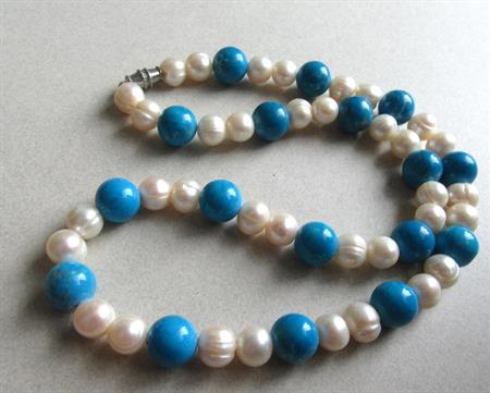 Genuine Fresh Water Pearl and Blue Stone Necklace