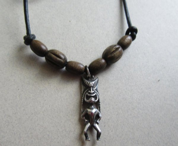 Sterling Silver Tiki Pendant Necklace Tribal 