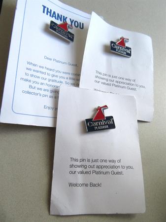 Three Carnival Cruise Platinum Guest Tac Pins