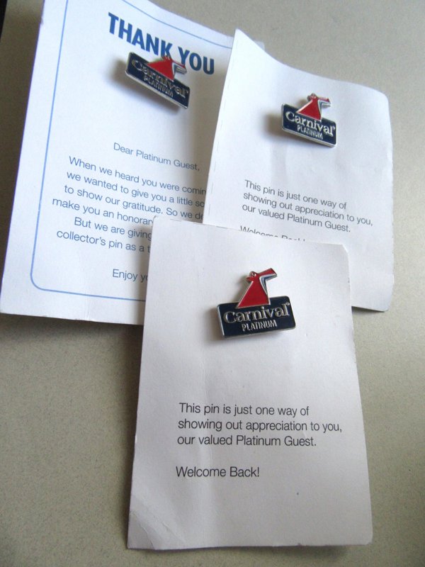Three Carnival Cruise Platinum Guest Tac Pins