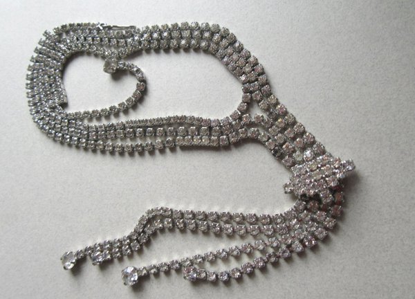 Vintage Drippy Rhinestone Waterfall Necklace
