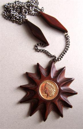 Vintage Mid Century Bakelite Infused Necklace Indian Head Center