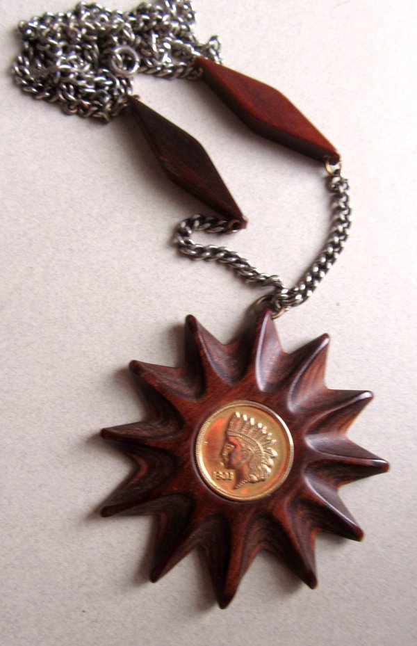 Vintage Mid Century Bakelite Infused Necklace Indian Head Center