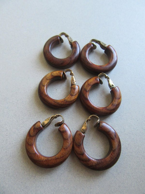 Vintage Bakelite Infused Wood Clip Earrings