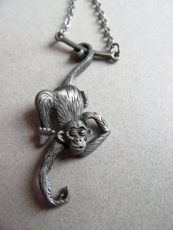 Vintage JJ Monkey Necklace Never Worn Articulated Signed Jewelry