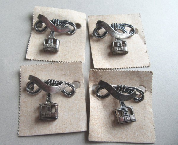 FOUR Vintage Austria Cable Car Pins Original Cards Never Worn