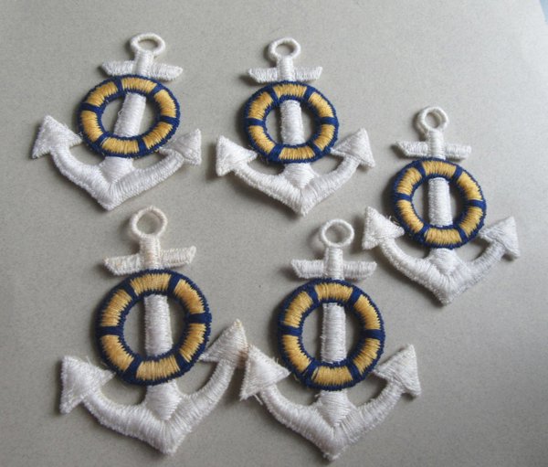 Five Vintage Anchor Embroidered Sew On Patches Sewing Notions