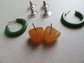 Two Pairs Genuine Bakelite Pierced Earrings Vintage Jewelry