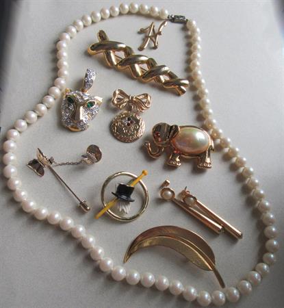 Vintage Jewelry Lot Pins Necklace Pendant and More