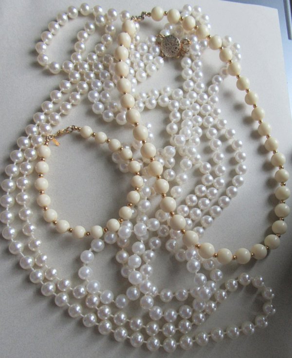 Vintage Faux Pearl and Monet Lucite Necklace Lot