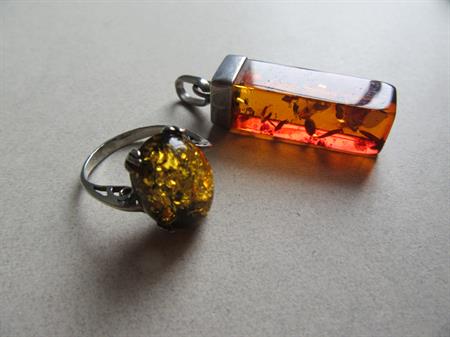 Sterling Silver Faux Amber Ring and Pendant Fine Jewelry