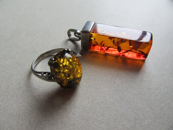 Sterling Silver Faux Amber Ring and Pendant Fine Jewelry