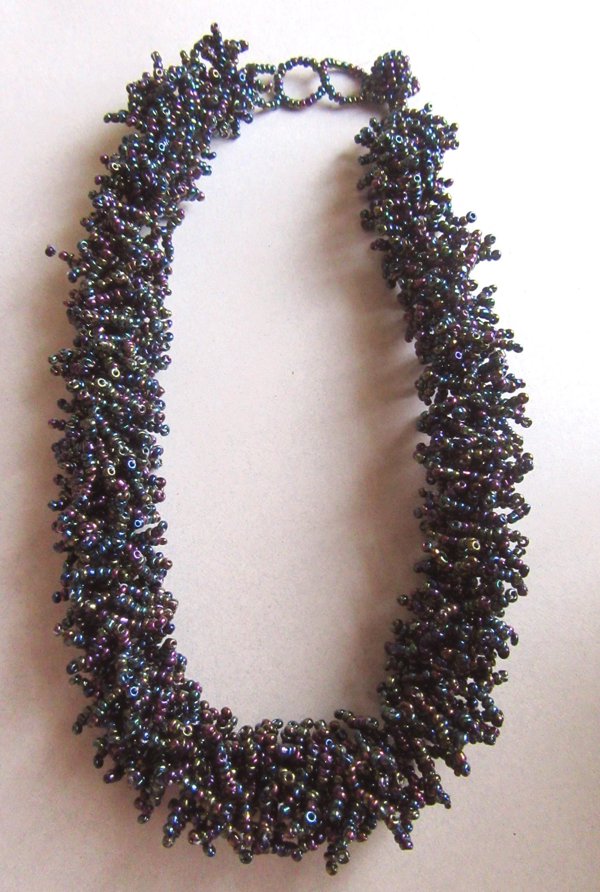 1980's Peacock Glass Seed Bead Necklace