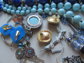Vintage Blue Jewelry Lot Necklaces Earrings And More