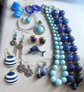 Vintage Blue Jewelry Lot Necklaces Earrings And More