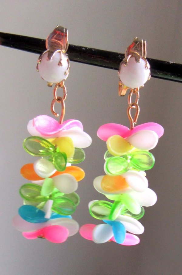 Mod 1960's Tutti Fruiti Clip Earrings Vintage Jewelry
