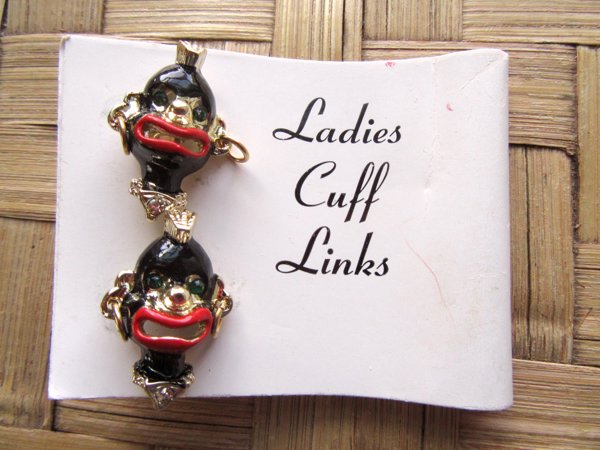 Vintage 1950's Black Americana Blackamoor Ladies Cufflinks Never Worn Original Card