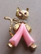 Vintage Cat in Pink Lucite Pants Figural Pin 