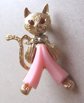 Vintage Cat in Pink Lucite Pants Figural Pin 