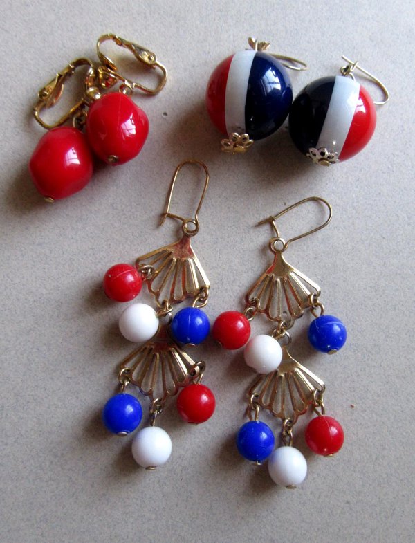 Vintage Mod Earrings Lot Red White blue