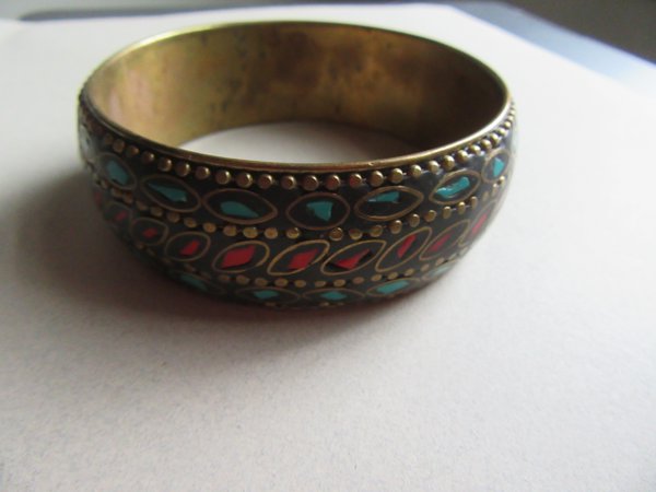 Boho Brass Inlay Vintage Bangle Bracelet