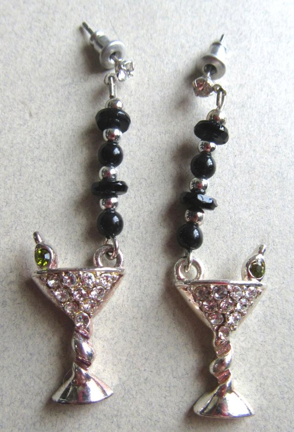 Rhinestone Martini Glass Pierced Earrings