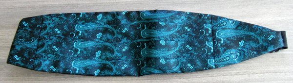 Vintage Metallic Electric Aqua Blue Paisley Tuxedo Cummerbund Formal Wear