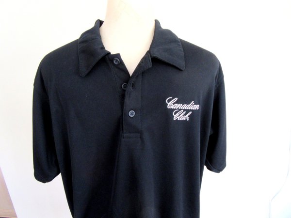 Vintage Canadian Club Men's Black Polo Shirt Medium