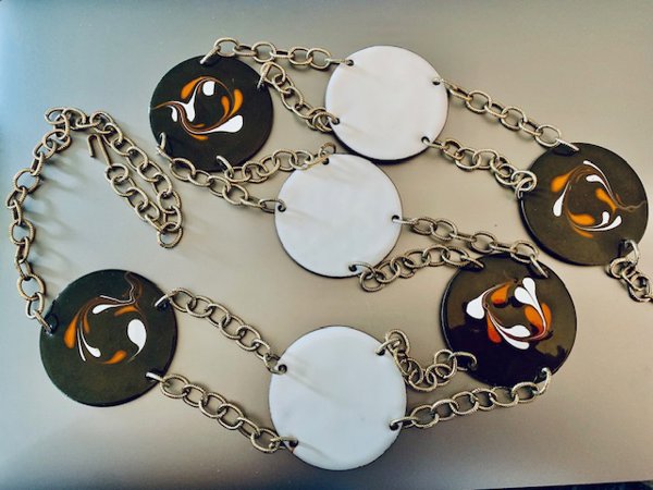 Vintage Jeri Kaplan Mid Century Enameled Copper Chain Belt