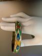 Vintage Brass Enameled Colorful Floral Bangle Bracelet