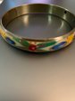 Vintage Brass Enameled Colorful Floral Bangle Bracelet