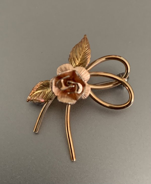 Vintage Krementz Gold Plate Rose Pin Signed Jewelry