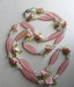 Vintage Mod 1960's Lucite Pink Flowers and Leaves  Necklace