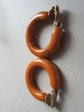 Vintage Carved Bakelite Clip Earrings Peanut Butter Swirl