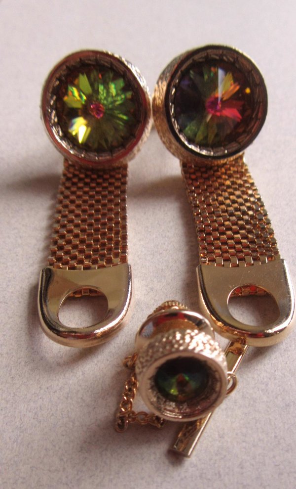 Vintage Heliotrope Rivoli Crystal Wrap Cufflinks and Tie Tac Set 