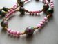 Vintage Cloisonné Pink Cat Eye Glass  Necklace