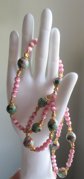 Vintage Cloisonné Pink Cat Eye Glass  Necklace
