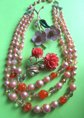 Vintage Jewelry Lot 1950's Necklace and Two Floral Pins