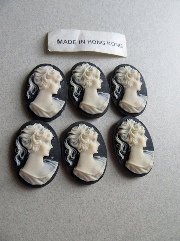Vintage Black and Cream Rain Cameo Cabochons Hong Kong Jewelry Making Supplies