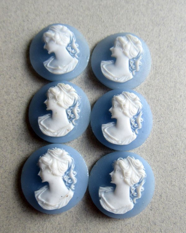 Vintage Wedgwood Blue Small Resin Round Cameos 24 Pc Lot Jewelry Making Supplies