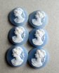 Vintage Wedgwood Blue Small Resin Round Cameos 24 Pc Lot Jewelry Making Supplies