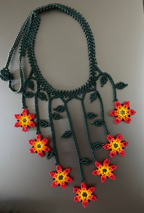 Hand Beaded Drippy Hanging Flowers Necklace Summer Jewelry hippie Boho