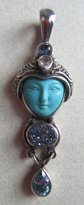 Vintage Sajen Turquoise Goddess Face Gemstone Pendant 925 Sterling  Fone Jewelry