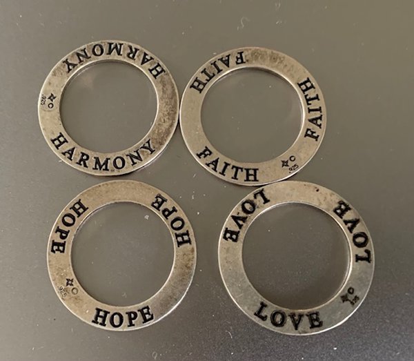 Four Sterling Silver Hope Love Faith Harmony Ring Pendants Or Charms Inspirational Affirmation
