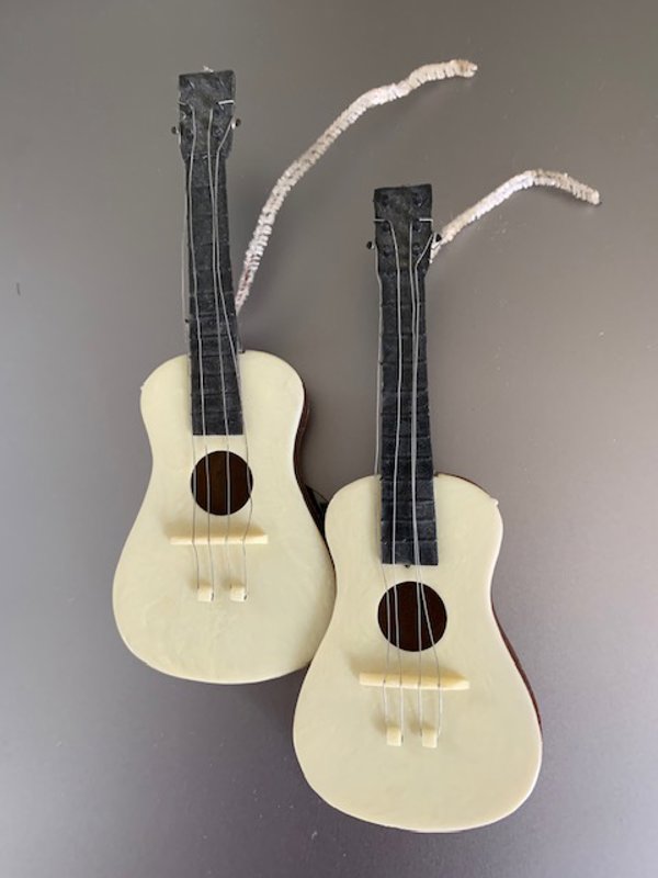 Two Vintage Celluloid Guitar Ornaments Hong Kong Musician Gift or Cake Topper