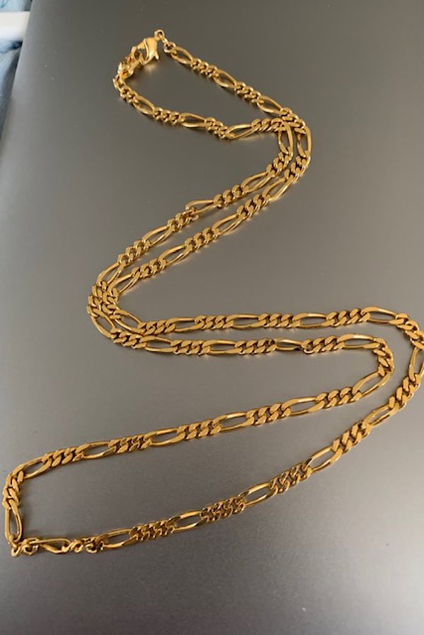 Gold Tone Figaro Link Chain 24" Long Travel Safe Jewelry