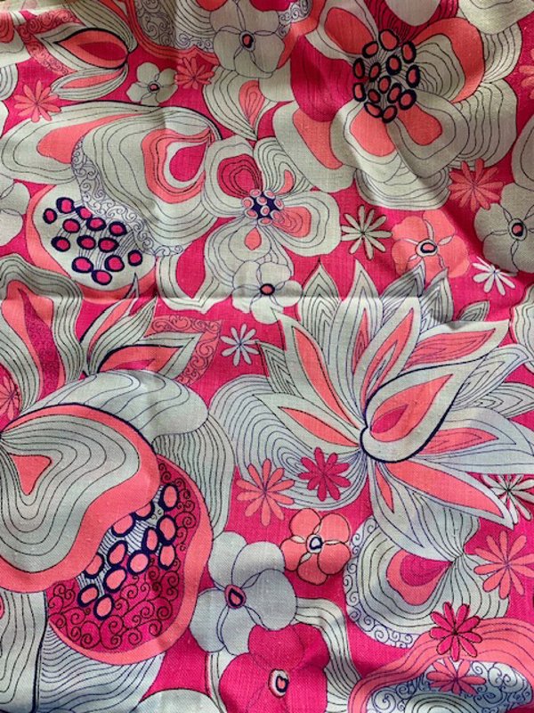 1960's Mod Psychedelic Fabric 2 Yards Vintage Textiles